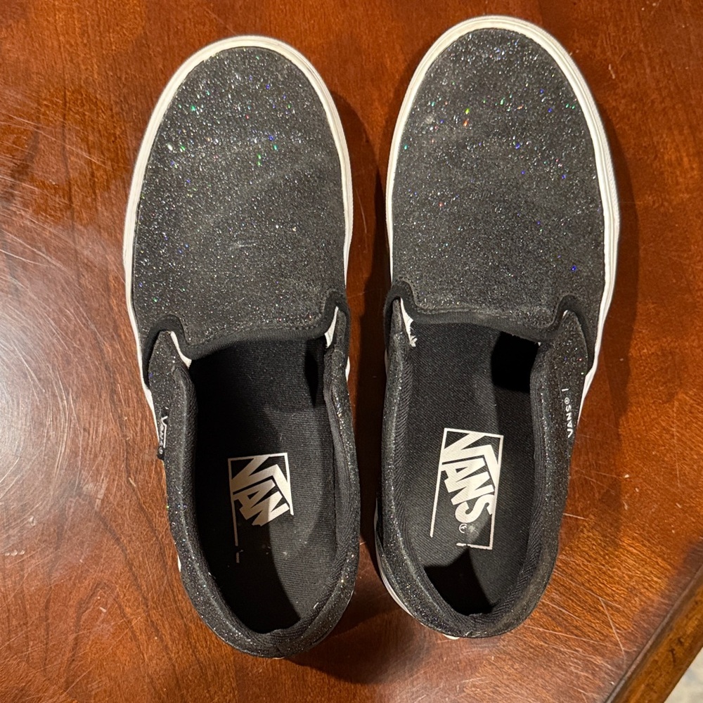 Vans Black Glitter Slip-On Shoes